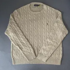 ポロラルフローレン ケーブルニット セーター 刺繍ロゴ XL ローゲージ
