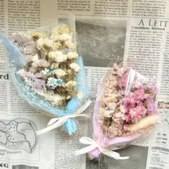 ドライフラワー♡ミニブーケ２点セット♡ライトブルー×ピンク