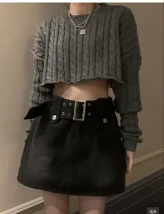 SHEIN ベルト付きカジュアルウォッシュデニムショーツ サマーブラック