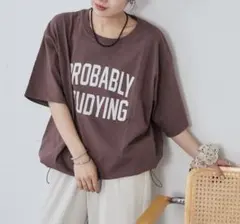 DISCOAT Enlude カレッジロゴ　ドロストTシャツ　ブラウン