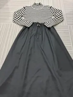 ボーダー柄 リブニット ドッキングワンピース　Ｌサイズ