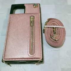 iPhone12/12Pro ケース 手帳型 ネックストラップ 折り畳み ピンク