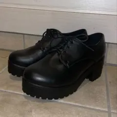 ブラック 厚底レースアップシューズ 24.5cm