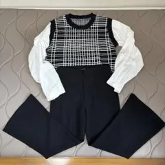 チェック柄長袖シャツ・タイトパンツセット