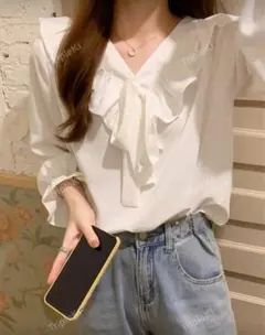 SHIEN Honeyspot 前結び　フリルトリム　ブラウス