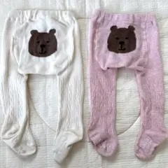 【美品】GAP くまさんケーブルニットタイツ0-12ヶ月　アイボリー・ピンク