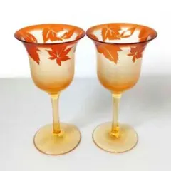 江戸硝子 彫刻硝子 ワイングラス 冷酒グラス 日本酒 紅葉 銀杏 オレンジ