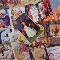 ハロウィンポストカードデザインセット　コラージュ素材　ジャンクジャーナル
