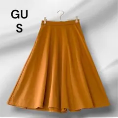 GU　ジーユー　フレアスカート　キャメル　S　ミモレ　総ゴム　無地　（13）
