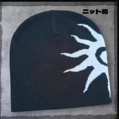 ブラック　ビーニー ニット帽 y2k ニットキャップ　帽子　太陽　ユニセック