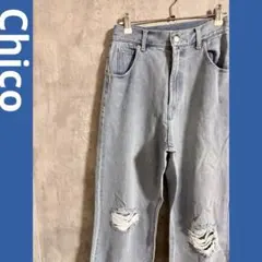 Chico デニム　ライトブルー　ダメージデニム