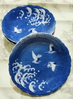 昭和レトロ 波と鶴のデザイン 中皿