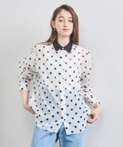 オーガンジー水玉模様 シースルー長袖シャツ