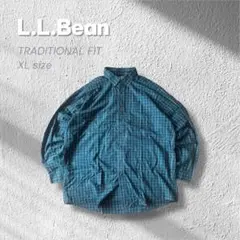 90-00s L.L.Bean長袖シャツBDチェック柄XLターコイズCBOY古着