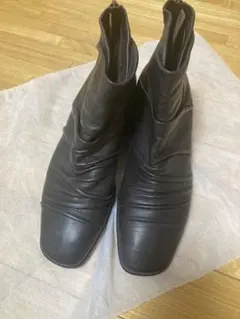 ブラックレザーウエッジヒールブーツ