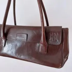 HIROFUヒロフ★レザー ハンドバッグ　ショルダーバッグ　ロゴ型押し ブラウン