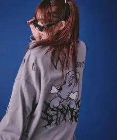 激安タグ付【GALFY/ガルフィー】バチバチピアスニット　グレーXL　男女兼用のサムネイル