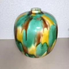 長崎三彩 花瓶 一輪挿し 嘉山作 壺 丸型 花器 古美術 工芸品