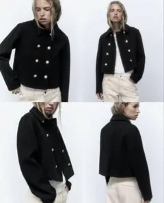 ザラ ウールライク ダブルブレスト ジャケット M ブラック クロップド