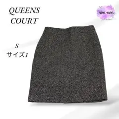 A731.クイーンズコート.タイトミニスカート【S】黒、白スポット/ウール70%