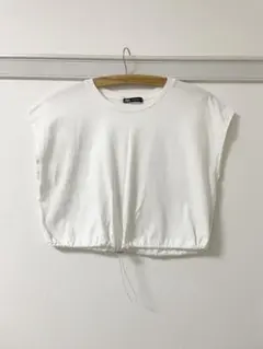 ZARA ホワイト ノースリーブ クロップドTシャツ　綿100%
