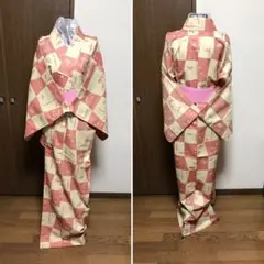 ★しつけ付き!! 市松に笹竹紋 単