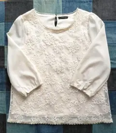刺繍入り五分袖ブラウス薄ベージュ
