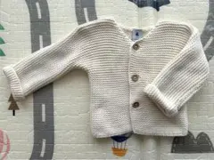 【PETIT BATEAU】ガーター編みニットカーディガン　クリーム色12m