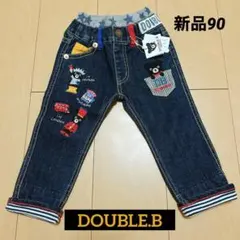 ダブルＢ　豪華ワッペン付き ダブルウエスト デニムパンツ 新品 90