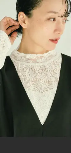 PUAL CE CIN ストレッチレースハイネックプルオーバー　size M