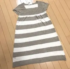 新品 リネンニット ナチュラル ボーダー チュニックワンピース 麻 38のサムネイル