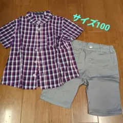 BeBe 半袖シャツ サイズ100 紫と白チェック