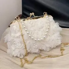 パーティ バッグ 結婚式 がま口 2way 白 成人式 薔薇 B9