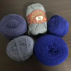 ブルー　まとめ　毛糸　ウール　アクリル