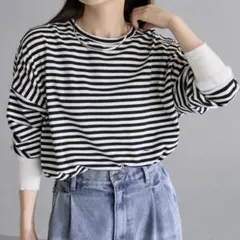 美品 PUAL CE CIN 万能レイヤードカットソー ボーダー