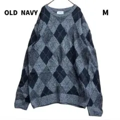 オールドネイビー　メンズニット　セーター　M　灰×黒　ダイヤ柄　【2070】