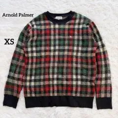 アーノルドパーマー/チェック柄/ニット/長袖/レトロ/ワンポイント刺繍/XS