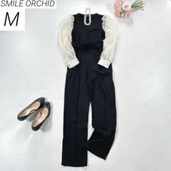SMILE ORCHID　バルーン袖オールインワン　パンツドレス　ブラック　M