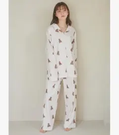 Valentine インレイハートベア柄シャツ ロングパンツセット