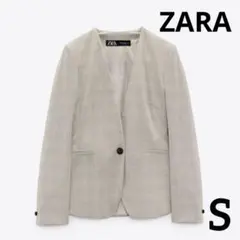 ZARA ザラ ノーカラージャケット グレーチェック　ピンク 34 S