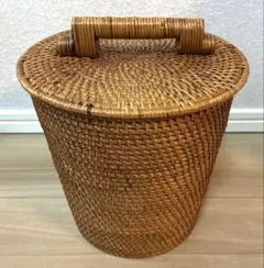新品 蓋付きバスケット バリ島現地購入 アタ製品 収納かご ゴミ箱