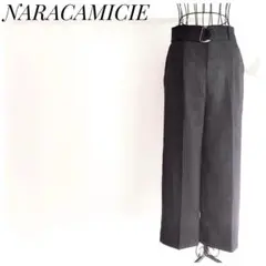 極美品♡ナラカミーチェ 黒×白 ベルト付き 細ストライプ柄セミワイドパンツ M