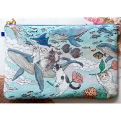 【⭐︎Thank You⭐︎様】おとぎの国　クジラ　猫　ふんわり　A5 手帳　ポーチ