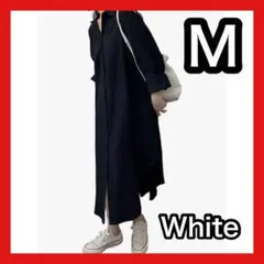 シャツワンピース M 白 ロングシャツ 長袖 ワンピース 襟付きのサムネイル