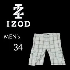 メンズ34インチ IZOD チェック柄ショートカーゴパンツ