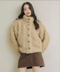 ベージュ ボアジャケット フリース
