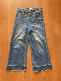 H &M ソフトデニム ワイドレッグパンツ フリンジ裾