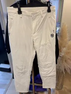 PEARLYGATES パーリーゲイツ メンズ 蓄熱ナイロンパンツ サイズ4 PGG PGGパーリーゲイツ パンツ ネイビー×白 ウエストゴム メンズ