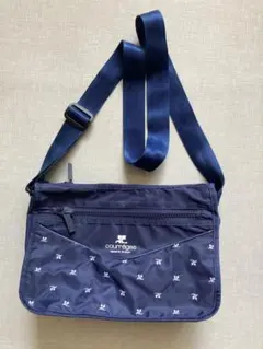 美品 クレージュ ハンドバッグ レザー ネイビー ホワイト シルバーロゴ金具 美品 クレージュ ハンドバッグ レザー ネイビー ホワイト