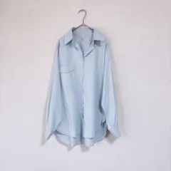 【美品】QuoQuo◆ブルー系ストライプ◆オーバーサイズシャツ◆長袖◆F